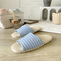 【iSlippers】台灣製造-療癒系-舒活草蓆室內拖鞋(天藍條紋)