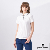Pierre Cardin皮爾卡登 女款 Hi Cool吸濕排汗彈性網眼印花短袖POLO衫-白色 (8227293-90)