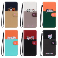 Cute Anime Cat Dog Cartoon Phone Case For Samsung Galaxy S10 S20 S21 S22 S23 FE Plus Ultra Flip Leather Card Holder Book Cover