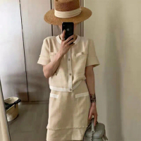 【iFOCUS】Made in Korea正韓國設計師款棉麻小香風短袖小衫+短裙套裝(小香風洋裝Made in Korea