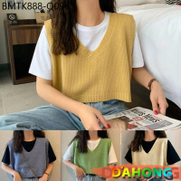 Dahong 💖 73031 เสื้อกั๊ก คอวี ตัวสั้น เสื้อครอป สไตล์ย้อนยุค
