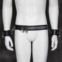 [DKLCYCFKKXQID] Sex Toys Leather Handcuffs Belt with Lock Hand Waist Connected Underwear Sexy Leather Chastity Pants Toys