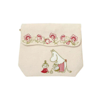 【Marushin 丸真】Moomin 嚕嚕米 刺繡棉質收納包 化妝包 媽媽茶會
