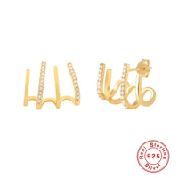 Stud Earrings For Women Gold Plated Diamond Earing 925 Silver Kpop Fashion Wedding Jewelry Y2K Accessories Small Gift Wholesale