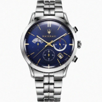 【MASERATI 瑪莎拉蒂】MASERATI手錶型號R8873613001(寶藍色錶面銀錶殼銀色精鋼錶帶款)