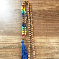 MXR1004 7 Chakra Hand Knotted Necklace Mala Beads 108 Mala Beads Necklace Rudraksha Prayer Beads Endless Necklaces