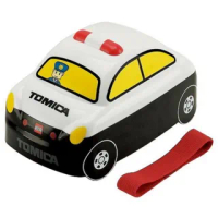 【小禮堂】TOMICA 多美小汽車 警車造型雙層微波便當盒《白黑.警察.460ml》附鬆緊帶
