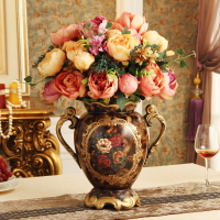 歐式陶瓷花瓶擺件客廳復古美式田園創意仿真干花大號插花器
