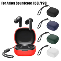 with Hanging Rope Silicone Case Anti-fall Washable Earbuds Sleeve Dustproof Soild Color Buds Cover for Anker Soundcore P20i/R50i