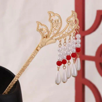 Chinese Style Hanfu Tassel Women Metal Lotus Flower Hair Fork Chopsticks Hairpin Woman Jewelry Hair Clip Accessories