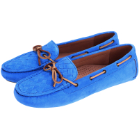 BOTTEGA VENETA 麂皮編織綁帶莫卡辛鞋(藍色)