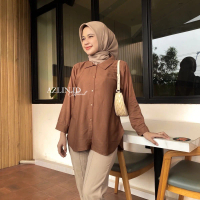 [ekslusive anieramadhani]Blouse Kemeja Wanita Polos A.Z Rayon Twill Basic Lengan Panjang Top - Termu