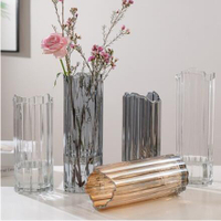 簡約豎棱玻璃花瓶創意彩色透明百合花器客廳大號水養插花花瓶擺件【林之舍】