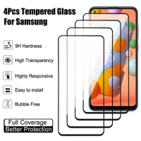 4Pcs Full Cover Tempered Glass For Samsung Galaxy A11 A21 A31 A41 A51 A71 Screen Protector M11 M21 M31 M51 Protective Glass Film