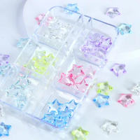 One Box Japanese Kawaii Star Resin Nail Art Decorations Colorful Ice Transparent Acrylic Nail Charms Accessories Press on Nails