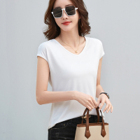 ♢Phụ Nữ Tay Ngắn Áo Phông Cổ Chữ V Áo phông màu trơn Modal Tops đáy áo3/14