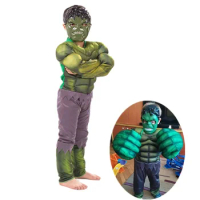 4-12Y Kids Hulk Super Hero Muscle Costume Children Halloween Cosplay Fantasy Fist Accessories Party Supplies Game Dress Up Mask