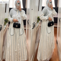 Midi dress semut bahan katun adem tidak menerawang ada kancing depan tangan karet Gamis