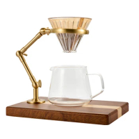 most popular Copper &amp; Wood Brass Pour Over Coffee Dripper Stand with Wood Base Luxury Coffee Maker Tool