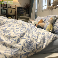 韓系藍色手繪田園風小碎花 全棉床包組 臺灣熱銷 100%純棉 床單被套枕頭套 簡約北歐床包被單 單人/雙人/加大床包組
