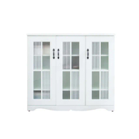 【南亞塑鋼】鄉村歐風4.1尺三開門格子窗收納櫃/展示書櫃/置物矮櫃(白色)