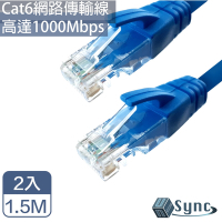 (2入組)【UniSync】Cat6超高速乙太網路傳輸線 1.5M/2入