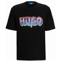Men's Summer 2024 New Logo Pattern Decorated Cotton Short Sleeve T-Shirt HUGO BOSS Oversized T Shirt Graphic Tops Men Clothing