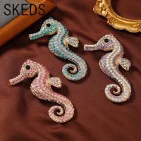 SKEDS Exquisite Sea Horse Dazzle Crystal Pin Brooch For Women Men Vintage Classic Animal Heavy Industry Badges Accessories