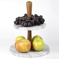 Creative Home 相思木配大理石雙層下午茶點心盤 甜點架水果盤 蛋糕盤