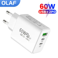 Olaf 60W PD Fast Charger Usb C Charger Cell Phone Charger For Iphone Xiaomi Huawei Poco QC 3.0 Mobile Phones Charging Adapter