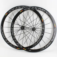 Newest gray 700C 40mm Road bike Aluminum alloy bicycle wheelset clincher rims wheelset V Disc brake Thru Axle center lock hubs