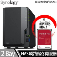 Synology群暉科技 DS223 NAS 搭 WD 紅標Plus 8TB NAS專用硬碟 x 1