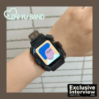 全城熱賣 - 適用applewatchSE蘋果手錶iwatch一體矽膠錶帶6透明冰川保護殼透黑45mm