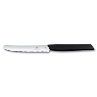 【Victorinox 瑞士維氏】SWISS MODERN 蕃茄刀和餐刀 11cm-黑(6.9003.11W)