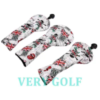 3pcs Golf Club Driver Fairway Wood #3 #5 Head Cover UK flag and Skull Driver FW Headcover With No Tag 3 5 7 x