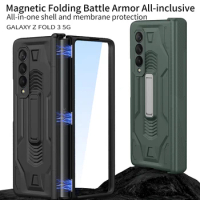Magnetic Hinge Case for Samsung Galaxy Z Fold 3 5G Fold3 Cover Armor Shockproof Flip Full Protective Camera Shell Screen Film
