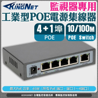 【KINGNET】監視器 4+1埠 工業型POE電源集線器(POE電源供應器)