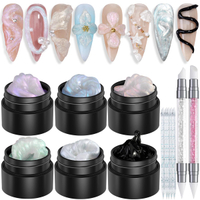 Solid Builder Gel Kit - 6 Colors Non-Sticky Aurora Blue Pink Pearl White With Silicone Carving Pen f