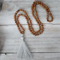 8mm Natural Sandalwood 108 Beads Handmade Tassel mala Necklace Religious Mala Meditation Wristband Chakra Unisex