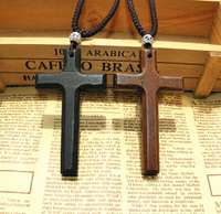復古文藝范木質十字架項鏈 韓版時尚吊墜 男女長款毛衣鏈掛飾包郵