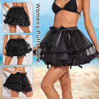 Women Girls Ruffled Short Petticoat Solid Black Color Fluffy Bubble Tutu Skirt Puffy Half Slip Prom Crinoline Underskirt No
