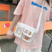 Canvas Small Bag with A Sense of Antiquity Cute Funny and Personalized Embroidered Teddy Bear Student Square Crossbody Bag