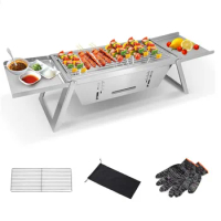 Portable Charcoal Grill Folding Barbecue Small BBQ Grill Lightweight Stainless Steel Table Top Grill with Carry Bag for Outdoor