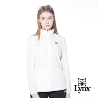 【Lynx Golf】女款吸濕快乾透氣易溶紗拉鍊口袋Lynx繡標可收式連帽長袖外套-白色