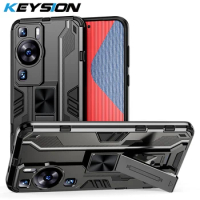 KEYSION Shockproof Armor Case for Huawei P60 Pro P50 P40 P30 Pro Silicone+PC Kickstand Phone Back Cover for Huawei Nova 10 Pro