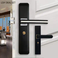 Black Mute Security Door Locks Aluminum Alloy Bedroom Door Lock Indoor Door Knob with Lock and Key Furniture Hardware Lockset