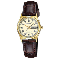 CASIO 簡約日期顯示羅馬時刻皮帶腕錶-淡黃面(LTP-V006GL-9B)/25mm