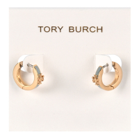 TORY BURCH KIRA 浮雕T LOGO琺瑯圈形穿式耳環-灰霧藍/金
