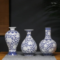 Jingdezhen Rice-pattern Porcelain Chinese Vase Antique Blue--white Bone China Decorated Ceramic Vase Floral