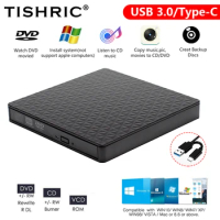TISHRIC Portable DVD External Optical Drive USB Type-c CD DVD Player Burner Adaptor Reader Writer RW CD-R CD-ROM DVD-ROM For PC